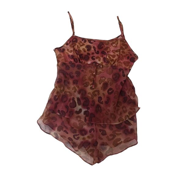 Gilligan & OMalley Baby Doll TOP & SHORTS Sz M Animal Print Leopard Nightie PJs - Picture 4 of 11